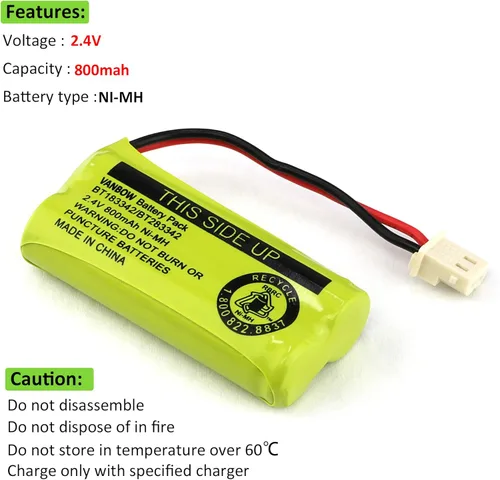 Miniatura 3 de BT183342/BT283342 2.4V 800mAh Ni-MH, compatible con baterías de teléfono inalámbrico AT&T VTech BT166342/BT266342 BT162342/BT262342 CS6709 CS6609