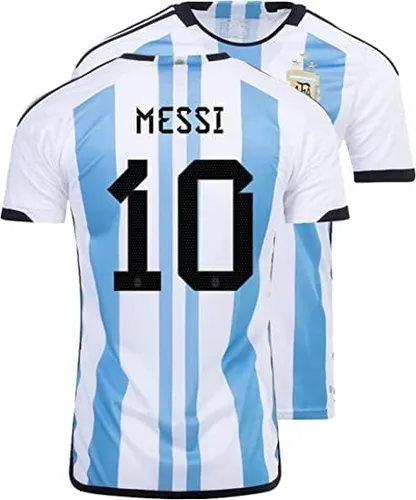 Miniatura 2 de Camiseta de fútbol Argentina 2022 de la Copa Mundial No. 10, camiseta de 3 estrellas con insignia de Argentina, regalo para fanáticos