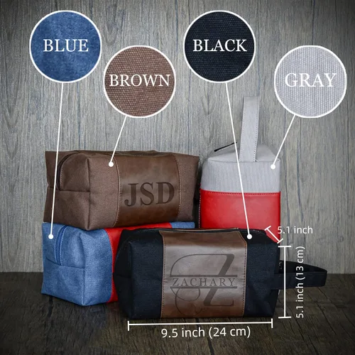 Miniatura 2 de Neceser personalizado para hombres, kit de afeitado de cuero de lona para padrinos de boda, nombre grabado/inicial, bolsa de viaje hecha a mano
