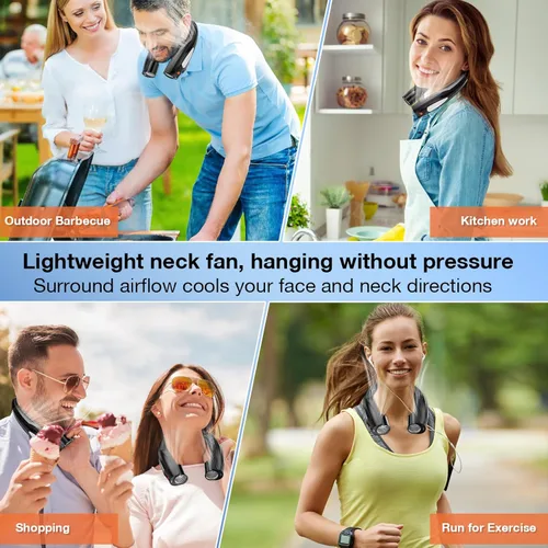 Miniatura 7 de Hionly Ventilador de cuello AI, ventilador personal portátil ajustable de 6 velocidades, recargable, batería de 6000 mAh de enfriamiento más rápido