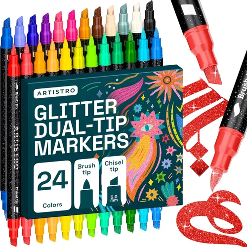 ARTISTRO 24 bolígrafos de pintura de doble punta con purpurina brillante, marcadores deslumbrantes con tinta acrílica para piedra, cerámica, madera,
