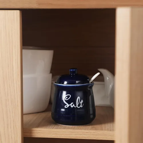 Miniatura 6 de Farmhouse - Sal de porcelana con tapa y cuchara, 12 onzas, fácil de limpiar (azul marino)