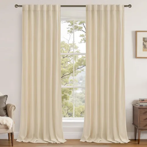 Miniatura 12 de LAMIT - Paneles de terciopelo beige para sala de estar de 72 pulgadas de largo, elegantes cortinas aisladas térmicamente e insonorizadas