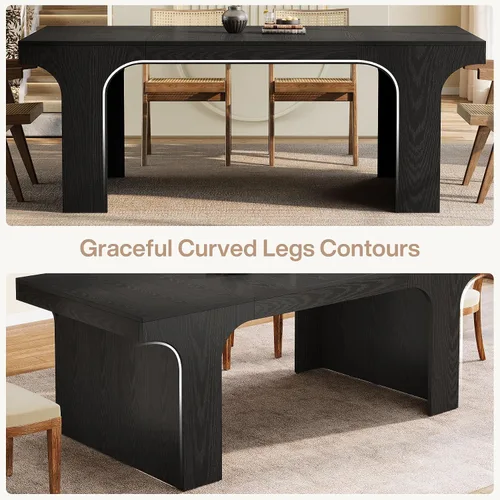 Miniatura 9 de Tribesigns Mesa de comedor de granja de 71 pulgadas para 6-8, mesa de cocina larga y moderna de madera con diseño arqueado, muebles de comedor