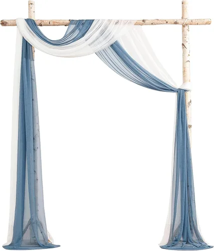 Miniatura 21 de Floroom Tela drapeada de arco de boda, 2 paneles de 19 pies, cortinas de tela de gasa blanca, decoración de ceremonia de boda, recepción Blanco