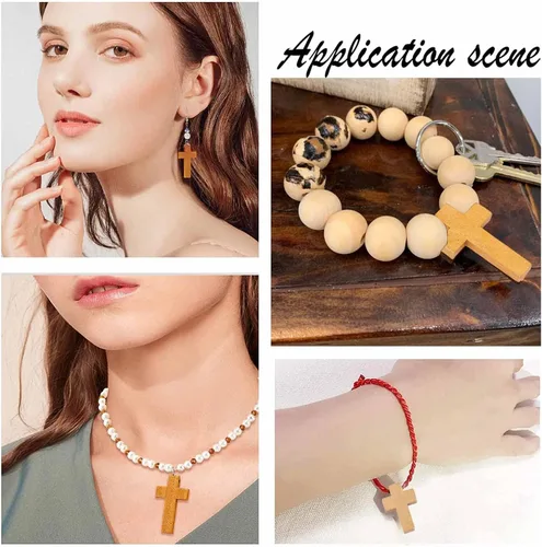 Miniatura 6 de SUNNYCLUE 100 piezas de 2 estilos de cruces de madera de Pascua a granel con cruz de madera natural, cuentas de cruz para manualidades, fiestas, 100