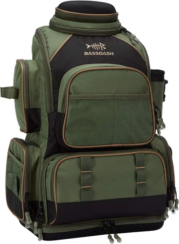 Bassdash - Mochila para artículos de pesca, resistente al agua, táctica, con caja para aparejos suave, soporte para caña de pescar y cubierta