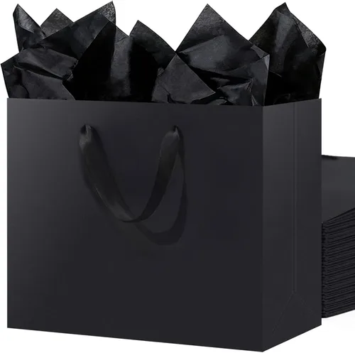 Miniatura 15 de SHIPKEY Paquete de 10 bolsas de regalo pequeñas Bolsa de regalo negra de 6x2.5x8 pulgadas, bolsas de papel para hombres, bolsa de recuerdo