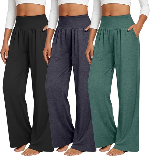 Miniatura 8 de Neer - Conjunto de 3 pantalones de yoga de pierna ancha para mujer - Pantalones deportivos cómodos, holgados, de cintura alta y casuales