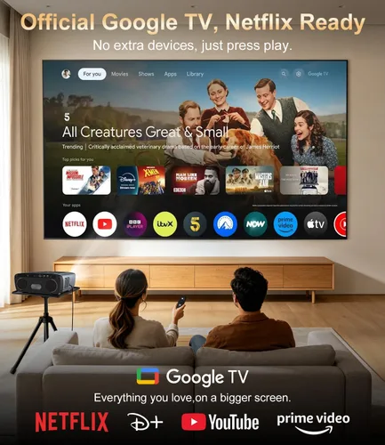 Miniatura 2 de Proyector diurno ANSI 2550, proyector inteligente de Google TV 4K con altavoces duales de 35 W Dolby Audio, tiro más corto, enfoque automático ToF