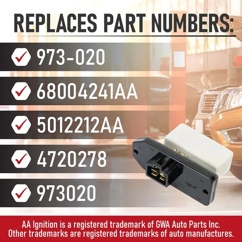 Miniatura 3 de Resistencia del ventilador del motor HVAC - Relé del calentador AC - Reemplaza 973-020, 68004241AA, 5012212AA, 4720278 - Compatible con vehículos