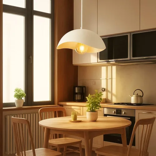 Miniatura 3 de Lámpara colgante de onda moderna, pantalla de cúpula blanca y dorada, lámpara de techo LED con bombilla de globo, luz colgante contemporánea