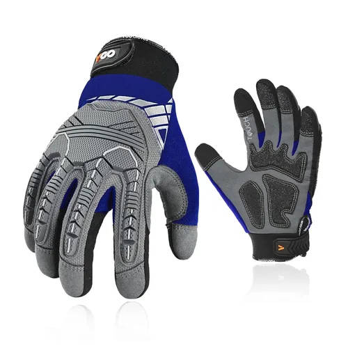 Miniatura 15 de Vgo - 1 par de guantes de piel sintética para protección de impactos, para mecánicos y perforadores, alta destreza, reducción de vibraciones