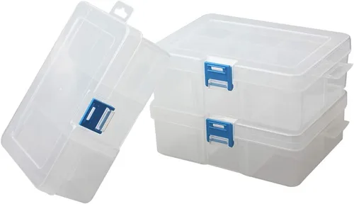 Miniatura 8 de Paquete de 3 cajas de almacenamiento de piezas de plástico y caja divisora ajustable para hardware y manualidades, 8 rejillas, transparente