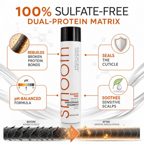 Miniatura 3 de KERAGEN Champú suavizante sin sulfato – Fórmula de doble proteína para cabello teñido y dañado Control de encrespamiento, protección contra