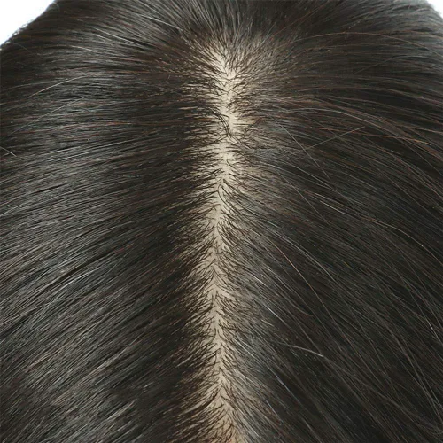 Miniatura 4 de RemeeHi Cabello humano atado a mano/base de seda recto Topper corto 4.7x5.5 in clip en el postizo invisible Wiglet Toupee Natural Negro 9.8 in/10