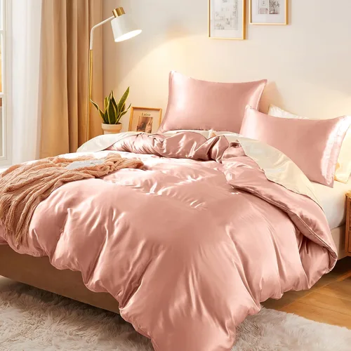Miniatura 12 de Vonty Juego de Funda de Edredón de Satén Sedoso de 3 Piezas Tamaño Full/Queen, Juego de Funda de Edredón Beige Natural Orgánico 400TC - Ropa de Cama