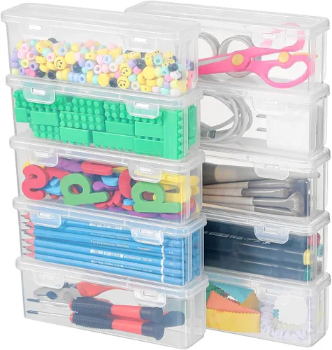 Miniatura 16 de Paquete de 10 cajas organizadoras de cuentas, pequeños recipientes de plástico transparente con tapas, almacenamiento de manualidades para cuentas