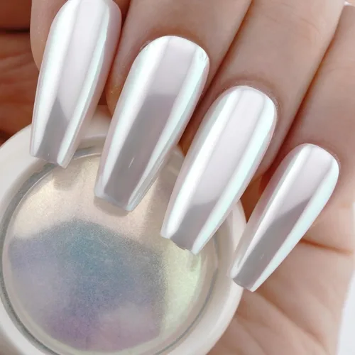 Aurora - Polvo cromado para uñas, color de luz de luna, purpurina blanca perla, pigmento para decoración de uñas, espejo metálico, 0.02 oz