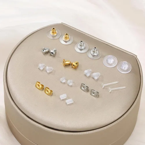 Miniatura 4 de Nkwuire 12 Estilos 600 Piezas Respaldos de Aretes para Pendientes, Respaldos de Aretes de Plástico Transparente Hipoalergénicos de Metal Caucho