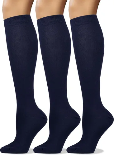 Miniatura 10 de COTTON DAY Calcetines de algodón peinado suave para mujer, largos hasta la pantorrilla, con puntera sin costuras, negro, blanco, gris, azul marino