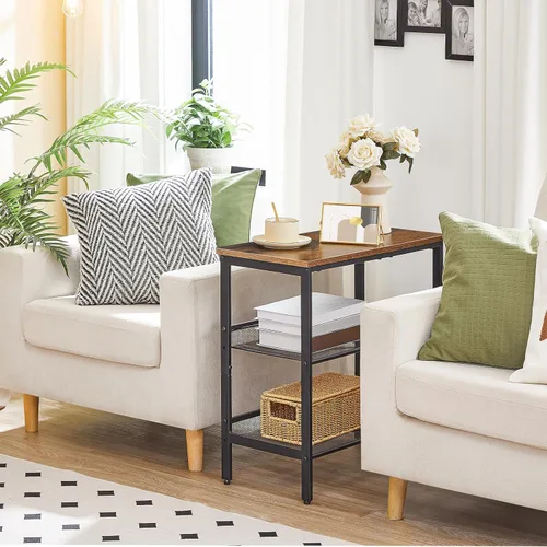 Miniatura 2 de HOOBRO Mesa auxiliar negra, mesa auxiliar de metal de 3 niveles, mesa negra pequeña con 2 estantes planos o inclinados ajustables para espacios Negro