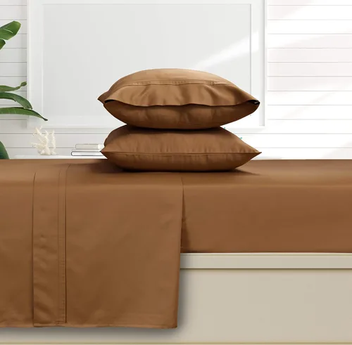 Miniatura 13 de Tribeca Living Juego de sábanas y fundas de almohada de satén de algodón egipcio suave, bolsillo profundo, 500 hilos, ropa de cama de lujo de 4 Beige