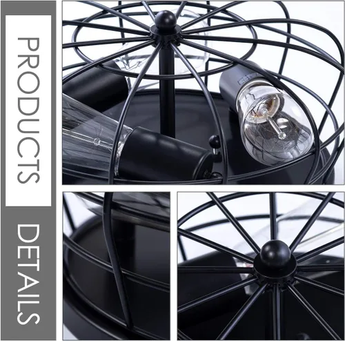 Miniatura 6 de VILUXY Lámpara de techo industrial negra semiempotrada de 3 luces rústicas con jaula de metal para cocina, sala de estar, comedor, dormitorio