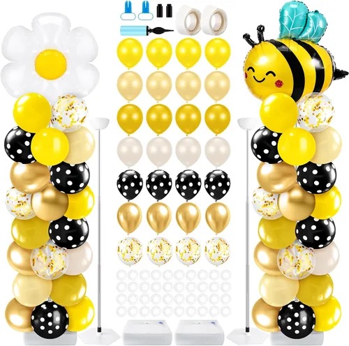 Miniatura 12 de Kasyat Juego de 2 soportes de columna de globos para fiesta de arañas con 2 arañas y 100 globos de látex rojos, azules y negros, soportes de arco