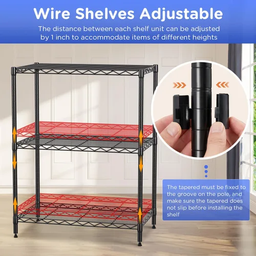 Miniatura 6 de FDW Estantería ajustable con 3 estantes, estantes de alambre, estantes de metal, estante de almacenamiento, 13 pulgadas de profundidad x 23 pulgadas