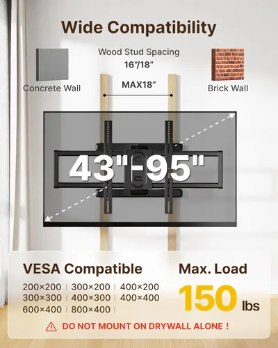 Miniatura 2 de monTEK Soporte de pared para TV de movimiento completo para televisores de 43 a 95 pulgadas, premontado y hasta 150 libras, soporte de montaje de TV