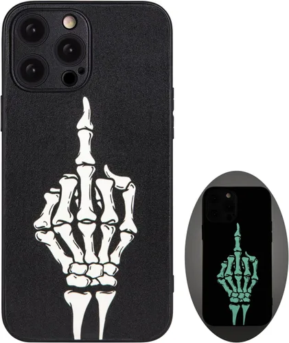 Miniatura 29 de X spirit Funda de teléfono de calavera para iPhone 13, dedo medio, diseño gótico luminoso de esqueleto genial oscuro y con estilo emo, estilo rock n