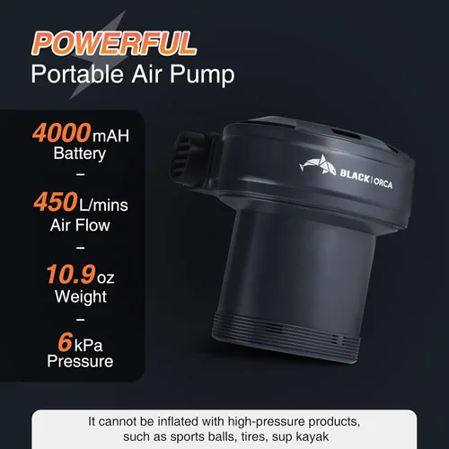 Miniatura 3 de Bomba de aire portátil para inflables, bomba de aire eléctrica de 6 kPa con batería de 4000 mAh recargable por USB, desinflado rápido para colchón