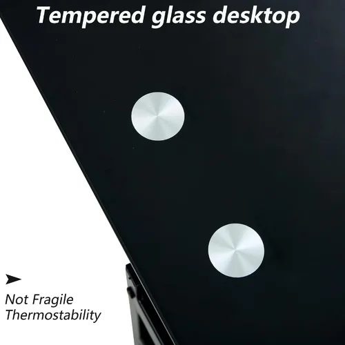 Miniatura 6 de Mesa de centro de cristal negro para sala de estar, mesa de cóctel Mordern de 2 capas con almacenamiento rectangular de vidrio templado, patas