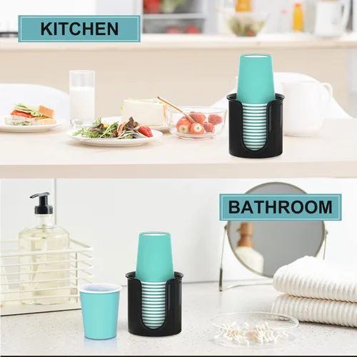 Miniatura 5 de Portavasos de baño, paquete de 2 dispensadores de tazas de 3 onzas para encimera de tocador de baño, dispensador pequeño de vasos de papel para Negro