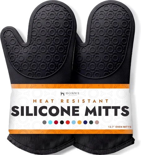Miniatura 10 de Guantes de horno de silicona con forro de algodón acolchado – profesional resistente al calor olla de cocina soportes – 1 par 2-Turquesa