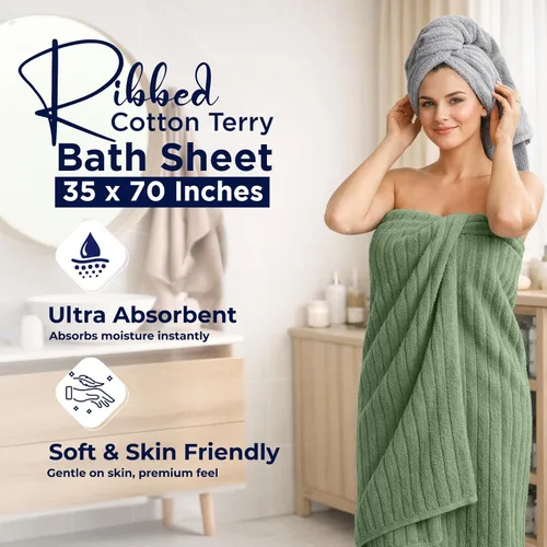Miniatura 197 de DAN RIVER Paquete de 2 sábanas de baño de 35x70 pulgadas, sábanas de baño jumbo acanaladas para adultos, toallas grandes gruesas y absorbentes