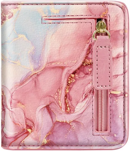 Miniatura 24 de Cartera pequeña con bloqueo RFID para mujer, con bolsillo plegable y compacto, lindo soporte para tarjetas de crédito, ranura para monedas, monedero