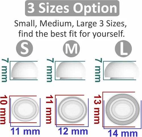 Miniatura 2 de 3 pares compatibles con AirPods Pro 1st 2nd Ear Tips Buds, pequeño, mediano, grande, 3 tamaños, goma de silicona, accesorios de gel compatibles
