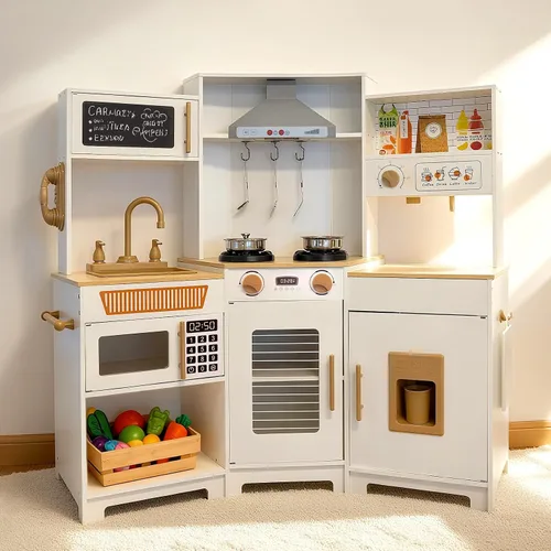 YUG Juego de cocina de juguete para niños con luces y sonidos reales, set de cocina de juguete para niños pequeños que incluye estufa, horno,