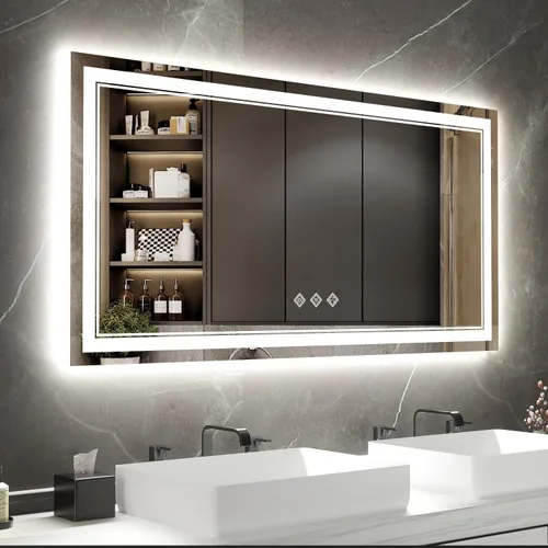 Miniatura 12 de Espejo LED, 20 x 28 pulgadas, gradiente frontal y retroiluminado LED, espejo de baño LED de 3 colores regulables CRI>90, IP54, espejo de baño