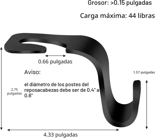 Miniatura 3 de Gancho para reposacabezas de asiento de automóvil, paquete de 4 ganchos para mochila de vehículos, organizador para bolsos, bolsos, ropa, gancho