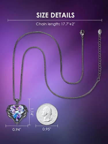 Miniatura 4 de CDE - Collar con dije de corazón de ala de ángel para mujer, dije de tono plateadodorado, regalo de Navidad, San ValentínDía de la Madre