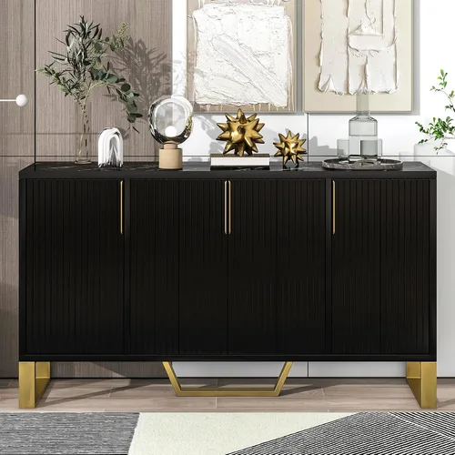 Quarte Aparador moderno de lujo con cuatro puertas, asas y patas de metal y estantes ajustables, mesa consola de armario de cocina para sala de