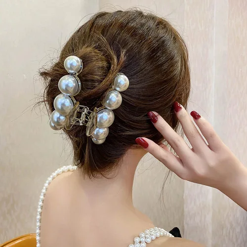 Miniatura 4 de Pinzas de pelo con perlas de sujeción fuerte para mujer, pinzas antideslizantes de plátano champán para peinado grueso y fino y uso diario