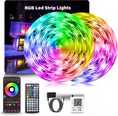 Miniatura 11 de NBBUFF - Luces LED para dormitorio de 300 pies (2 rollos de 150 pies), tira de luces LED RGB con sincronización de música y cambio de color, control