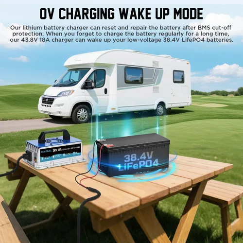 Miniatura 6 de Cargador de batería de litio 36 voltios/43.8V 18A para batería LiFePO4 de 36V (38.4V) 0V de activación 36V cargador Lifepo4, IP67 impermeable