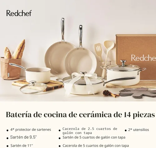 Miniatura 8 de Redchef Juego de utensilios de cocina antiadherentes de cerámica, juego de 14 ollas y sartenes antiadherentes, utensilios de cocina de inducción