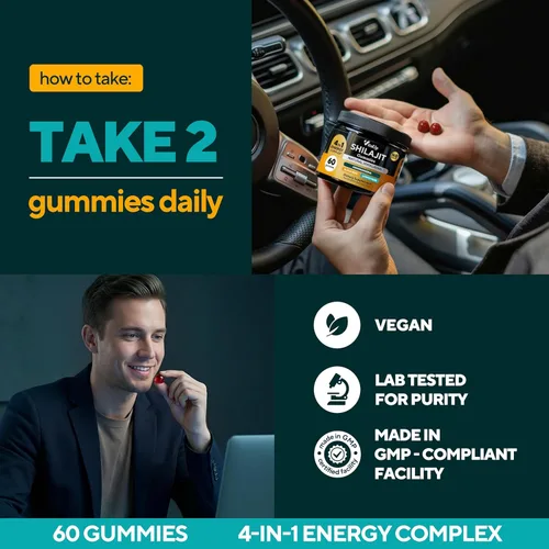 Miniatura 5 de VitaUp Gomitas Shilajit del Himalaya para hombres y mujeres – Gomitas Shilajit sin azúcar con ácido fúlvico – Energía pura, inmune y apoyo al