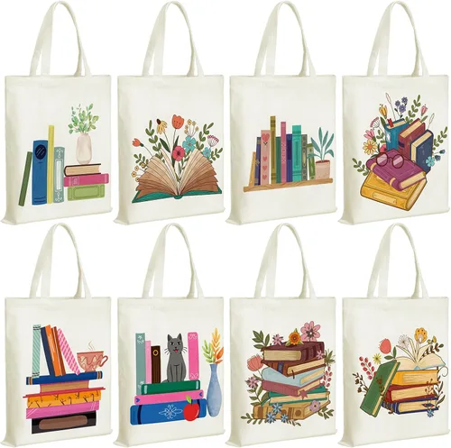 Sweetude 8 bolsas de lona a granel para amantes de los libros, regalos de club para amantes de los libros, bibliotecario, lector, regalo para
